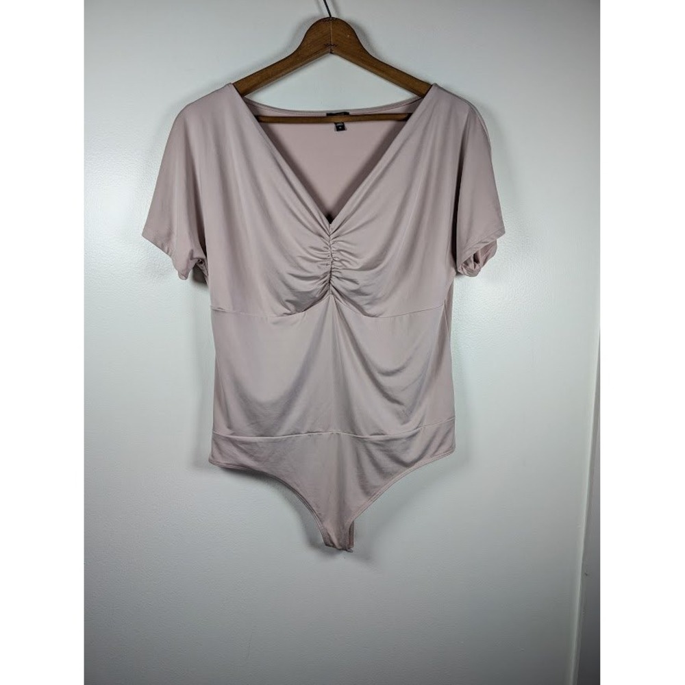 Express Body Contour Bodysuit Size XL Ruched Bodycon Thong Snap Neutral Stretch‎